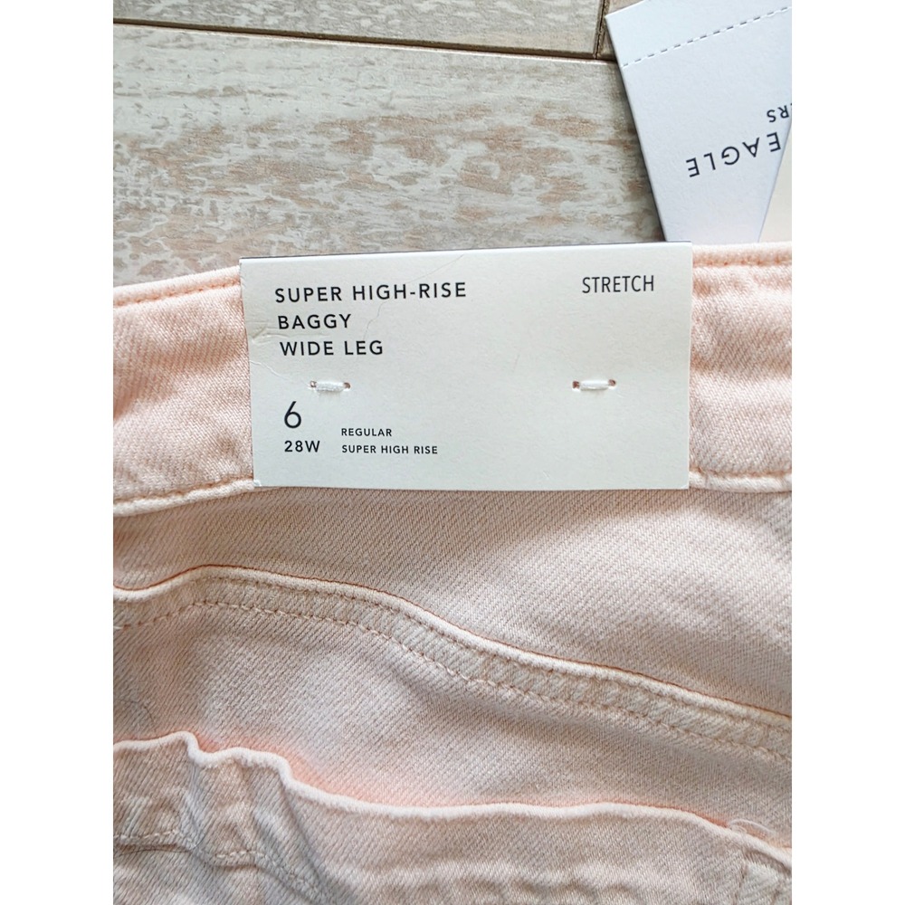American Eagle 6 Super High-Rise Baggy Wide Leg Jeans Pale Pink 28W NWT - Picture 9 of 16